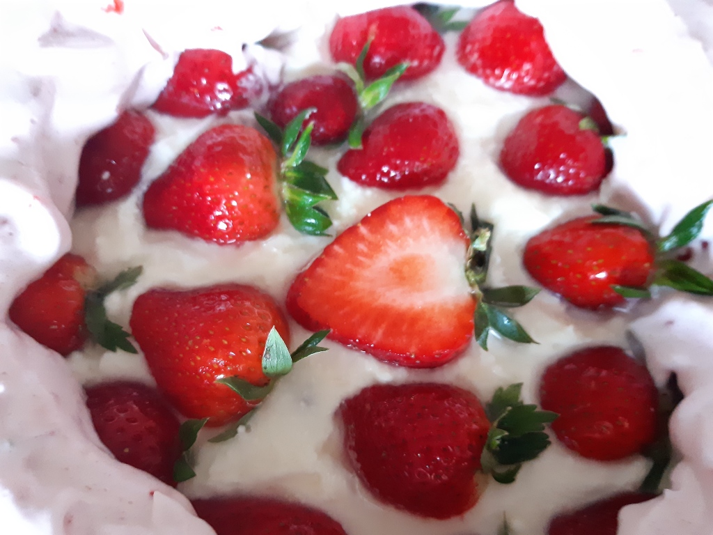 Close up with strawberry cake